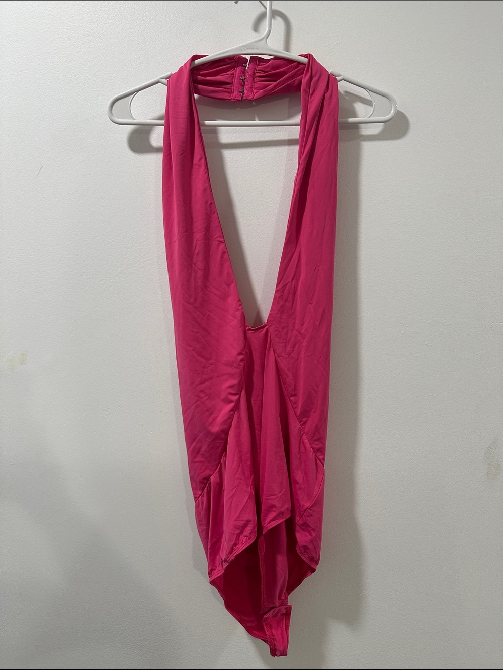 Hot Pink Plunge Halter Bodysuit